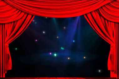 Theatre curtain and lighting on stage. Illustration of the curtain of theater. clipart