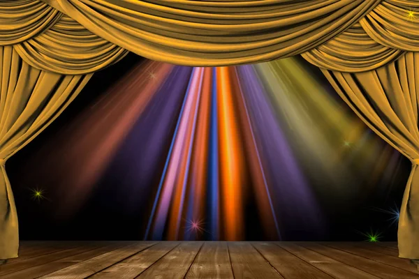 舞台上のカーテンや照明。演劇の幕のイラスト. — ストック写真