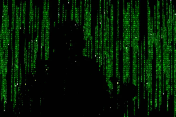 Silhouette Homme Données Numériques Vertes Symbole Hacker — Photo