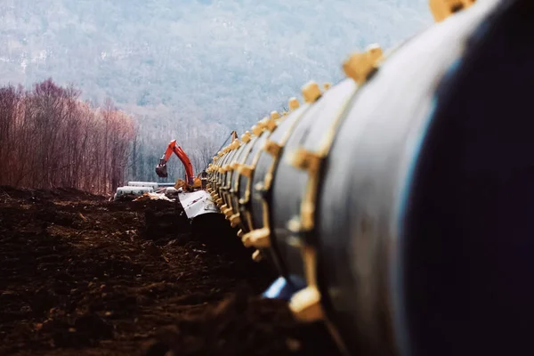 Rohre Einer Gaspipeline Bau Und Verlegung Von Pipelines Für Den — Stockfoto