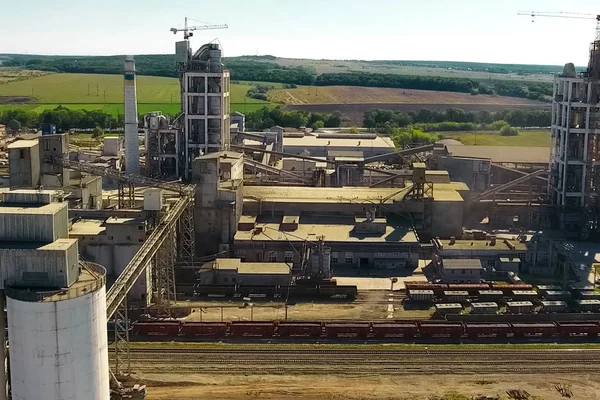 Panorama of the cement plant. Large cement plant. The production of cement on an industrial scale in the factory.