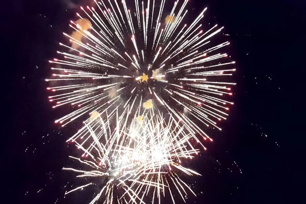 Saluto Festivo Nel Cielo Notturno Esplosioni Fuochi Artificio — Foto Stock