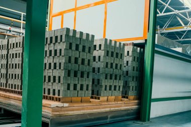 Tuğla çiğ. Çiğ tuğlaları fırına taşı. Tuğla üretimi, içi boş tuğla fabrikası. Tuğla üretimi, tuğla fabrikası.