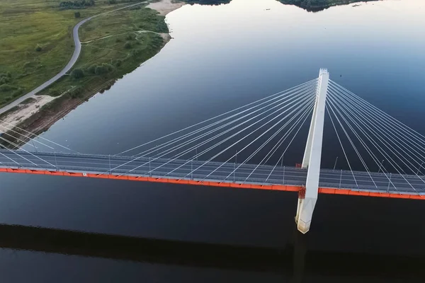 Bela Ponte Sobre Rio Ponte Nos Cabos Estrada — Fotografia de Stock