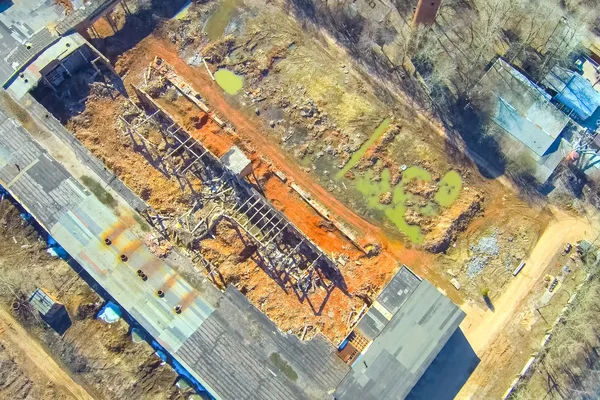 Vista Superior Una Antigua Fábrica Ladrillos Abandonada Edificio Industrial Destruido — Foto de Stock