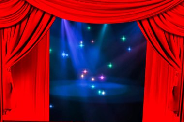 Theatre curtain and lighting on stage. Illustration of the curtain of the theater. clipart