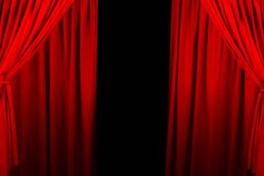 Sahnede tiyatro perdesi ve ışıklandırma. Tiyatronun perdesinin görüntüsü.