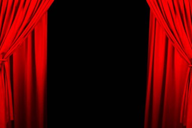 Sahnede tiyatro perdesi ve ışıklandırma. Tiyatronun perdesinin görüntüsü.