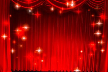 Theatre curtain and lighting on stage. Illustration of the curtain of the theater. clipart