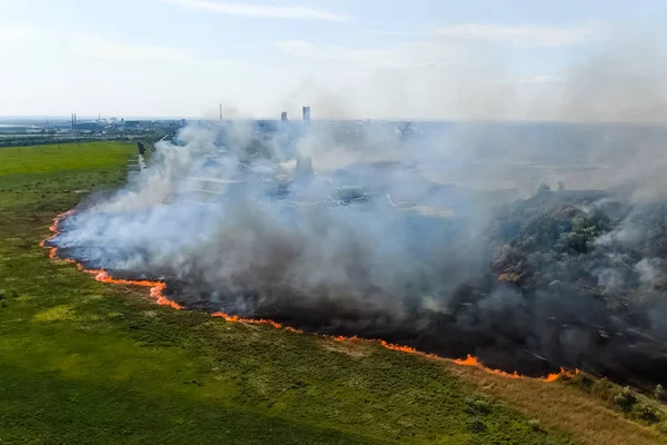 Feu Steppe Brûler Herbe Sèche Feu Fumée Photos De Stock Libres De Droits