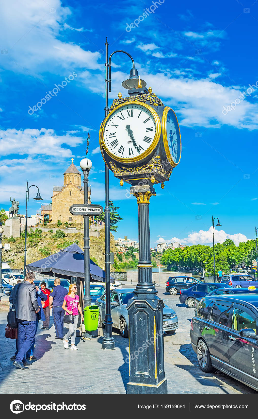 The Post Clock In Tbilisi Stock Editorial Photo Efesenko 159159684 Tbilisi Georgia June 5 2018 The Old Lamp Post Clock In Vakhtang Gorgasali Square With A View On Metekhi Church Background