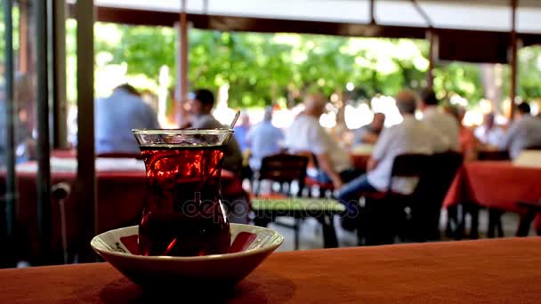 Drinking tea in turkish cafe — Stock Video