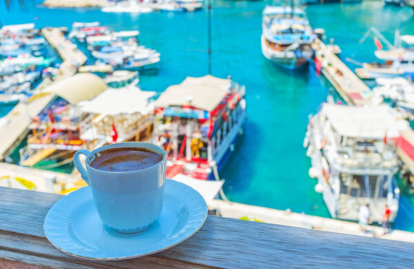 Drink coffee in Antalya port