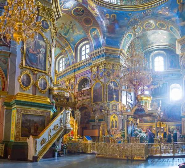 Panorama of prayer hall of Dormition Cathedral — Stock Photo, Image