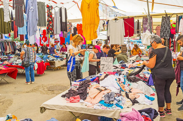 Clothing stalls of Antalya market