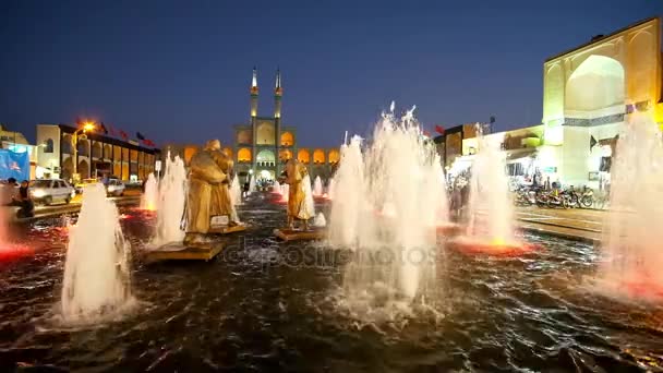 Yazd Irán Octubre 2017 Fuente Plaza Amir Chakhmaq Con Hermosas — Vídeo de stock