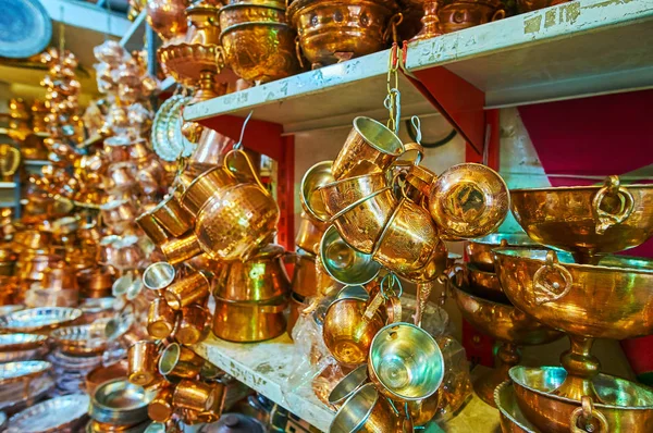 Copper tea sets in Shiaz market, Iran