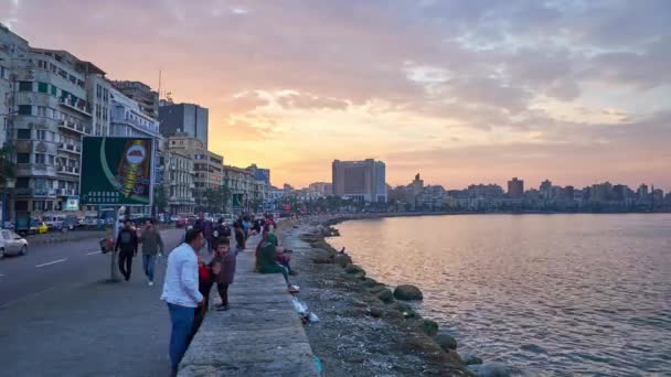 Aleksandria Egipt Grudnia 2017 Nadmorska Promenada Corniche Jest Najlepszym Miejscem — Wideo stockowe