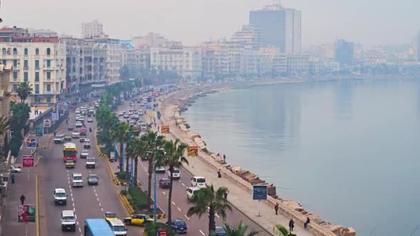 Alexandria Egyiptom 2017 December Zajos Forgalmas Mentén Corniche Rakparton Városközpont — Stock videók