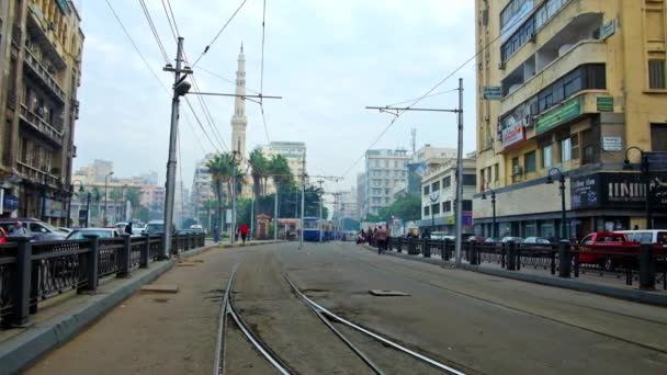 Αλεξάνδρεια Αίγυπτος Δεκεμβρίου 2017 Vintage Βόλτες Τραμ Στον Τερματικό Σταθμό — Αρχείο Βίντεο