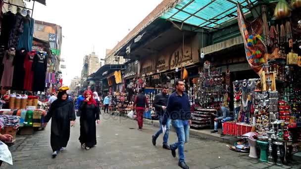 Cairo Egito Dezembro 2017 Rua Barulhenta Jawhar Qaed Khan Khalili — Vídeo de Stock