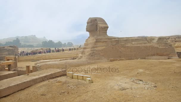 Giza Egypten December 2017 Många Turister Njuta Utsikten Över Sfinxen — Stockvideo