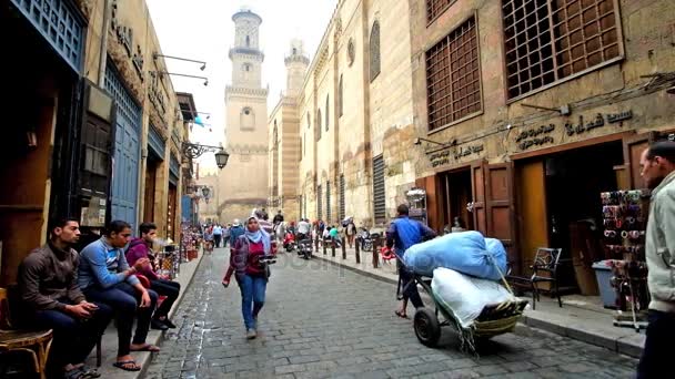 Kairo Egypten December 2017 Promenad Islamiska Kairo Muizz Nicke Ldin — Stockvideo
