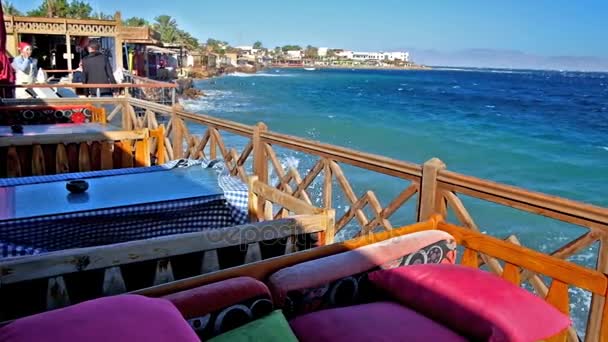 Dahab Egito Dezembro 2017 Terraços Verão Dos Cafés Costeiros Estão — Vídeo de Stock