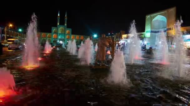 Yazd Iran October 2017 Fountain Light Show Amir Chakhmaq Square — Stock Video