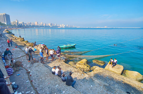 Fishing in center of Alexandria, Egypt