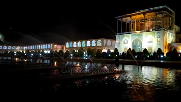 Visão Noturna Praça Naqsh Jahan Com Vista Para Palácio Qapu — Vídeo de Stock