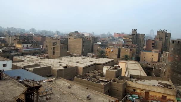 Panorama Islamiska Kairo Shabby Byggnader Med Sopor Tak Muizz Marknaden — Stockvideo