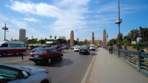 Cairo Egypte Décembre 2017 Circulation Sur Pont Qasr Nil Avec — Video