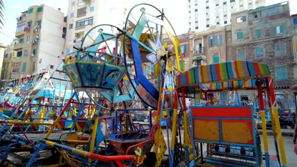 Alexandria Egipto Diciembre 2017 Noria Mini Ferris Colores Brillantes Columpios — Vídeos de Stock