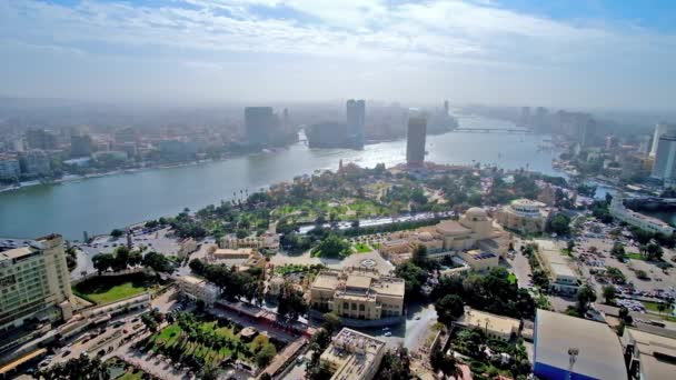 Aerial View Gezira Island Opera House Museums Banks Nile River — Stock Video
