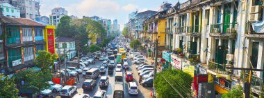 Panorama of Anorata Road  with obstructed traffic, Yangon, Myanm clipart