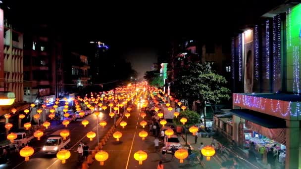 Yangon Myanmar Février 2018 Soir Route Maha Bandula Est Éclairée — Video