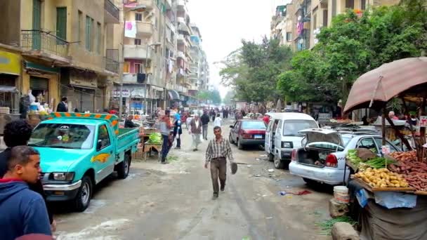 Cairo Egypte December 2017 Voedselmarkt Strekt Zich Uit Langs Armoedige — Stockvideo