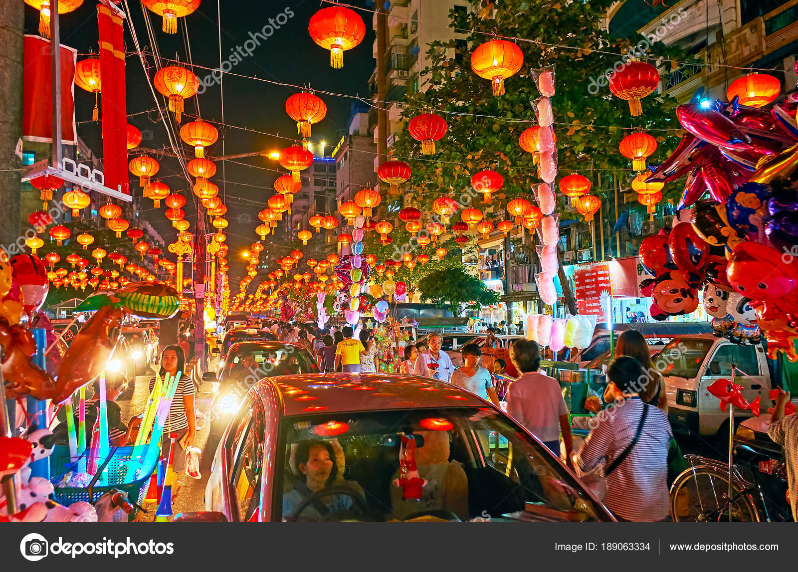 Traffic in Chinatown during Spring Festival, Yangon, Myanmar Stock