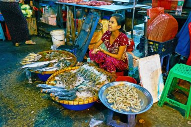 Balık pazarı durak mahallesinde, Yangon, Myanmar