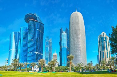 Business district behind the park, Doha, Qatar clipart