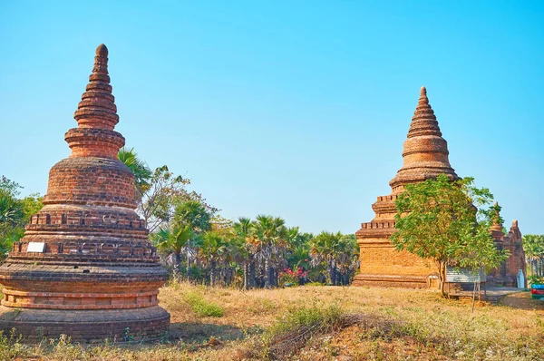 Starověké stúp v archeologické lokalitě Bagan, Myanmar — Stock fotografie