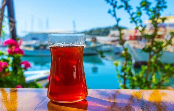 Glass of Turkish tea, Kekova, Turkey — Stock Photo, Image