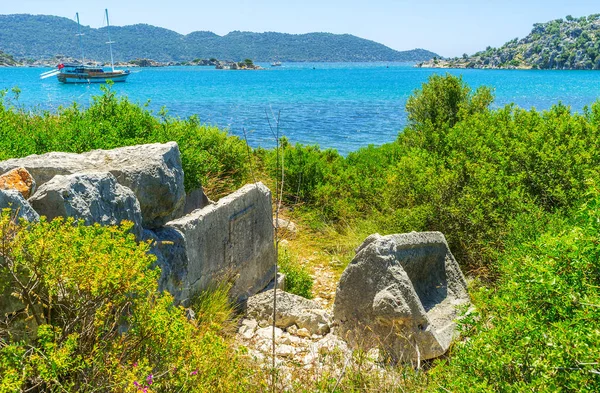 土耳其 Kekova 墓地遗址 — 图库照片