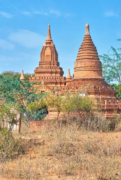 Két tégla szentélyek itt Bagan, Mianmar — Stock Fotó
