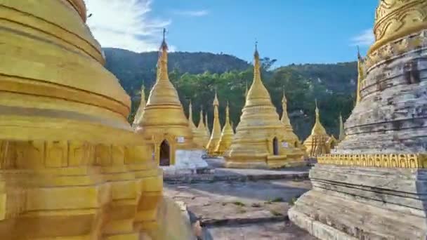 Walk Carved Golden Stupas Nget Pyaw Taw Paya Pagoda Located — Stock Video