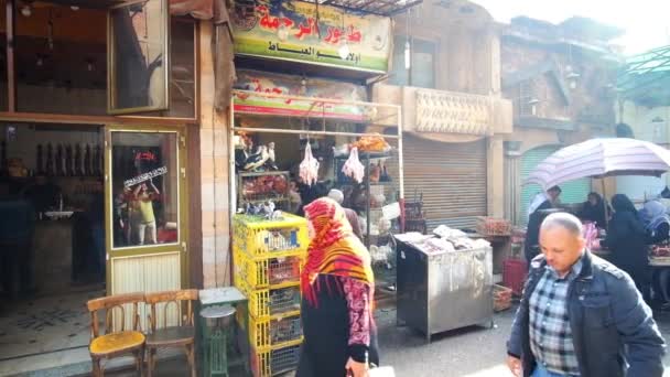 Kairo Egypten December 2017 Shabby Matbutiker Khan Khalili Bazaar Sträcker — Stockvideo