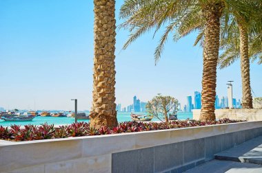 Avuç içi, Doha, Katar ile deniz manzarası