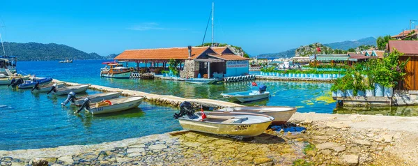 Panorama of fishing harbor of Kalekoy, Kekova, Turkey — Stock Photo, Image