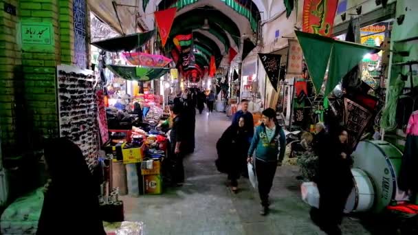 Kashan Iran Oktober 2017 Upptagen Gränd Gamla Grand Bazaar Dekorerad — Stockvideo